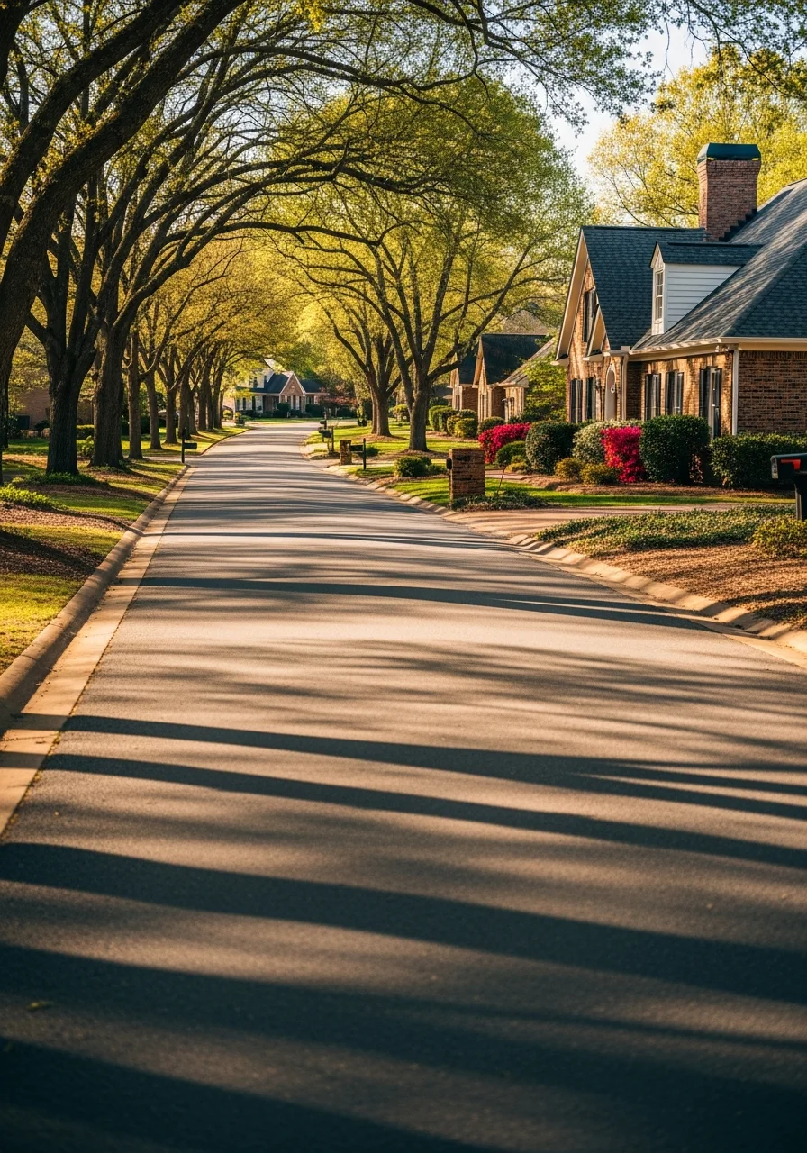 Anderson residential neighborhood with mature trees and traditional home architecture.